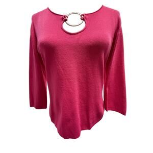 KIKIT Maurice Sasson Knit top Small Pink Silver ring sweater 3/4 sleeve